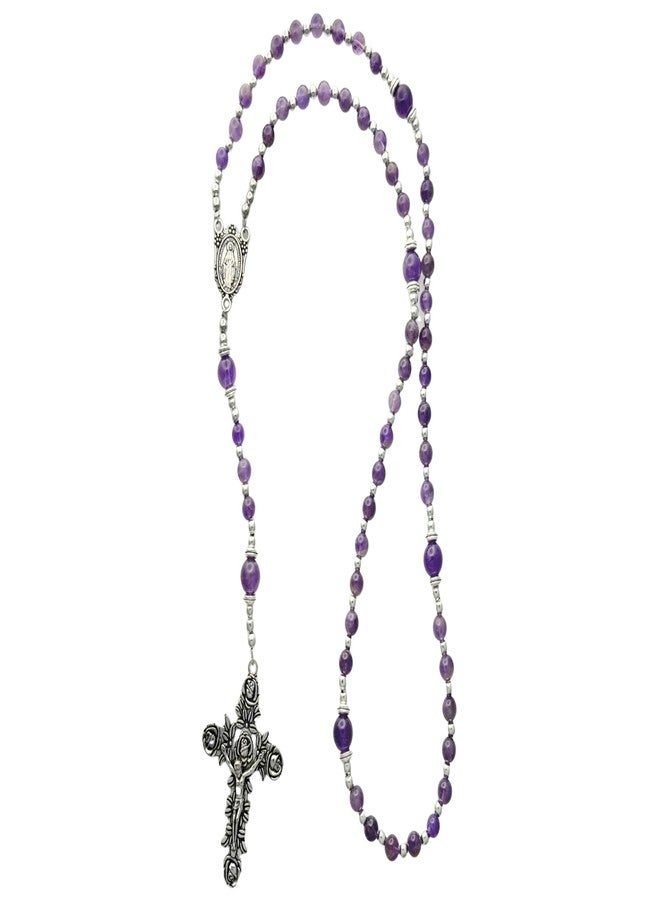 Intercession Amethyst Rose Catholic Rosary - Handcrafted Healing Purple Gemstone Prayer Beads with Silver Crucifix - Image 4